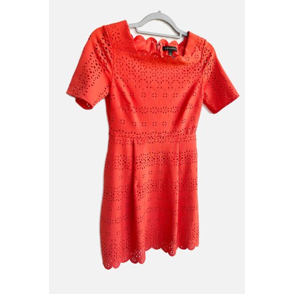 Banana Republic Laser Cut Fit and Flare Dress, Orange, Short Sleeve, Size 2P - Picture 3 of 12